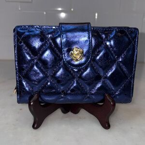 Borgasets Mini Wallet Purse Small Compact Quilted Leather Metallic RFID